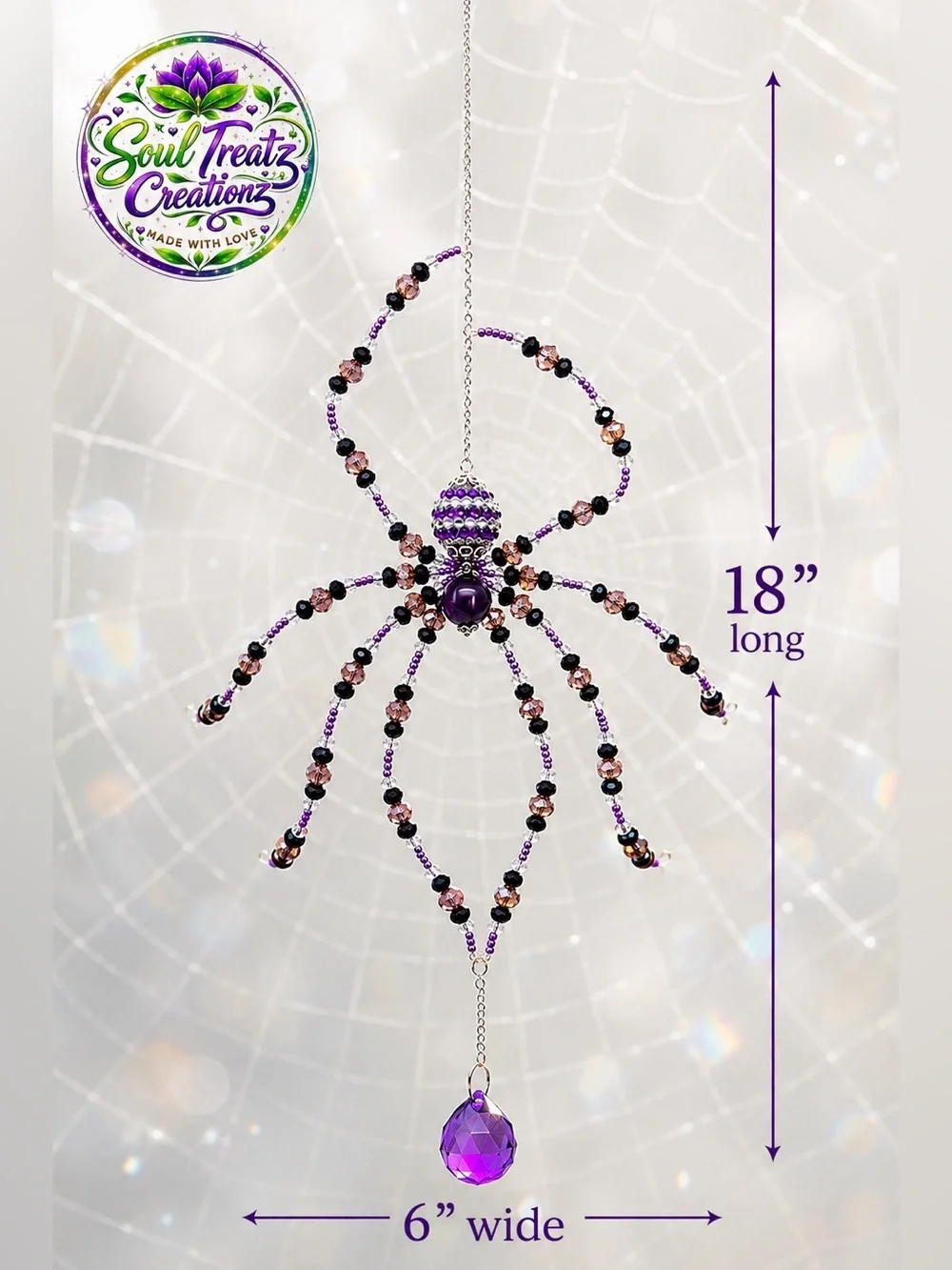 Purple Beaded Spider Crystal Sun Catcher